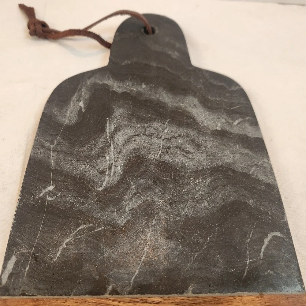 Serving Board Black Marble Sheesham Wood Leather Cord‎ Charcuterie Cutting Tray